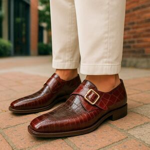 Stacy Adams Monk Strap Mens Dress Shoes Size 9 Genuine Snakeskin Brown Leather
